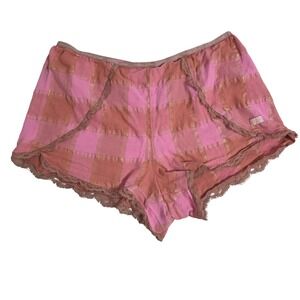 Victoria's Secret Pink Orange Plaid Lace Sleep Short Y2K Style Coquette Lounge M